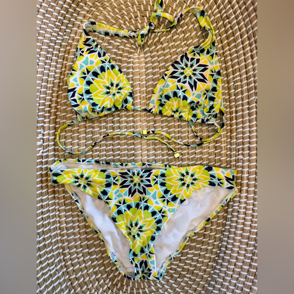Old Navy Yellow and Green Patterned Bikini